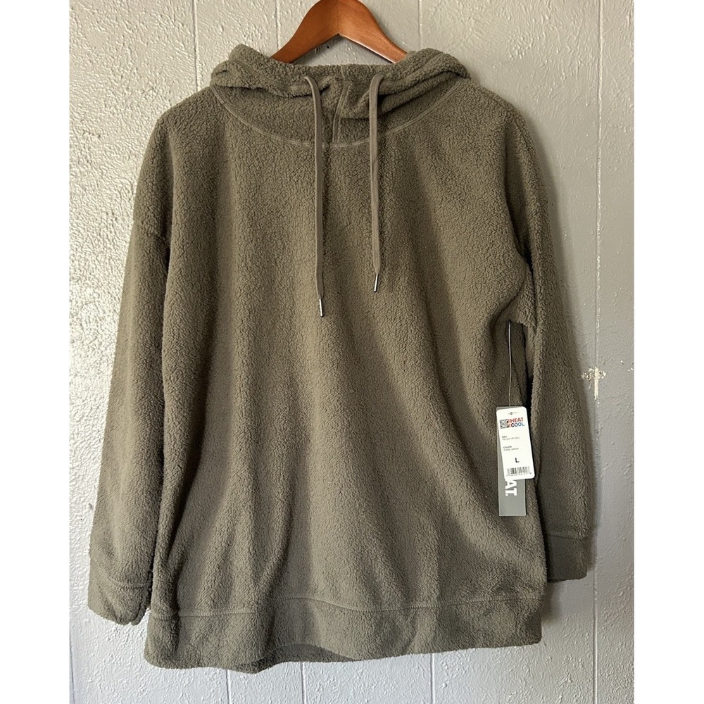 32 Degrees Women's Sherpa Pullover Hoodie Fossil Green Size L NWT Comfy Camping